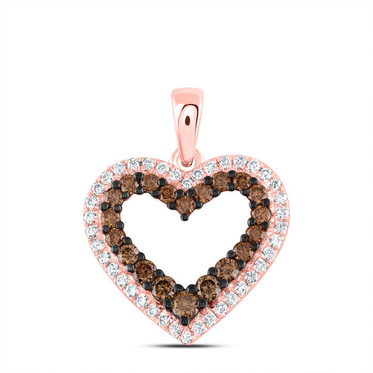 0.46 Ctw Natural Diamond Brown Double Open Pendant in 14k Rose Gold