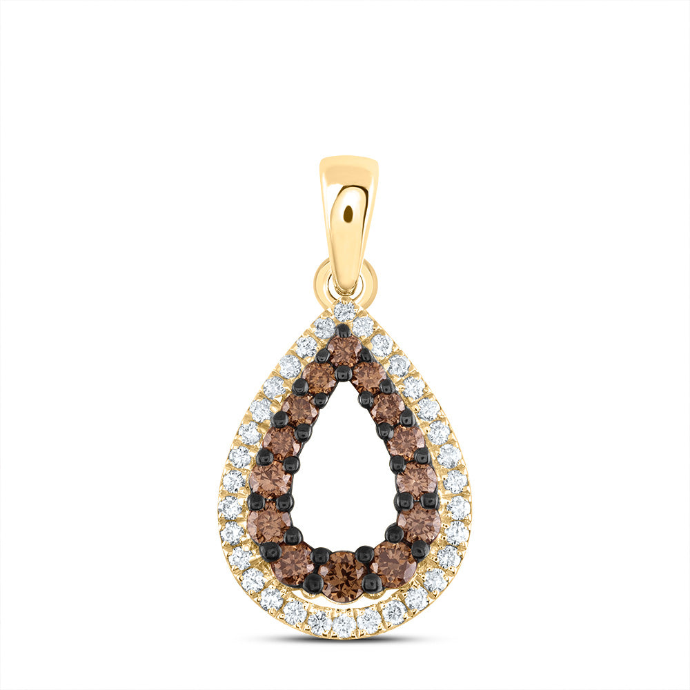 0.39 Ctw Natural Diamond Brown Open Teardrop Pendant in 14k Yellow Gold