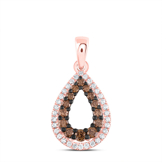 0.37 Ctw Natural Diamond Brown Open Teardrop Pendant in 14k Rose Gold