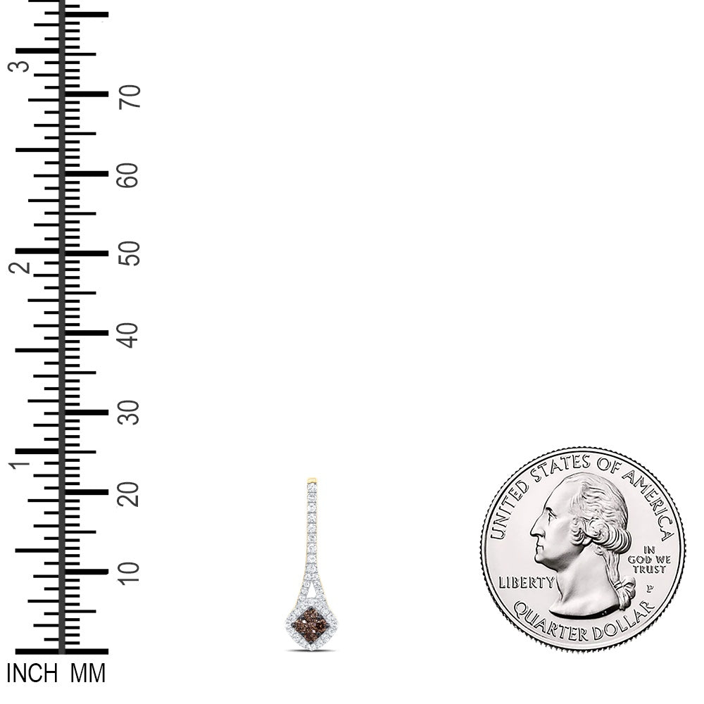 0.23 Ctw Natural Diamond Brown Chocolate Round Pendant in 10k Yellow Gold