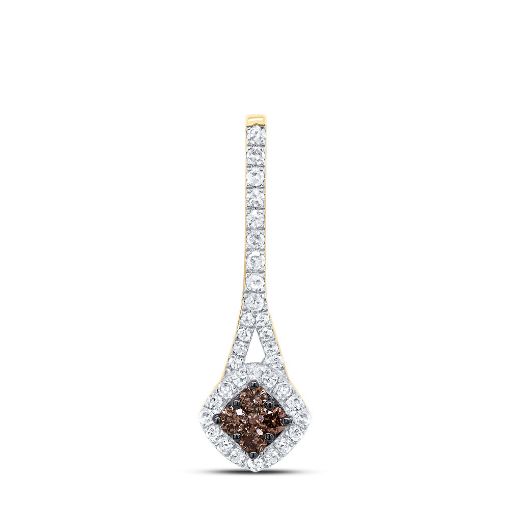 0.23 Ctw Natural Diamond Brown Chocolate Round Pendant in 10k Yellow Gold