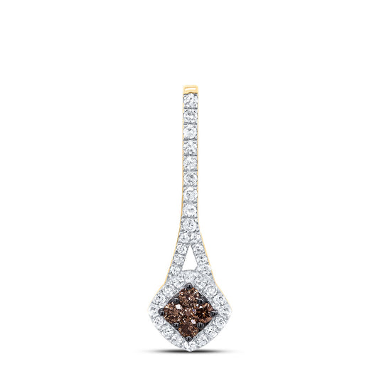 0.23 Ctw Natural Diamond Brown Chocolate Round Pendant in 10k Yellow Gold