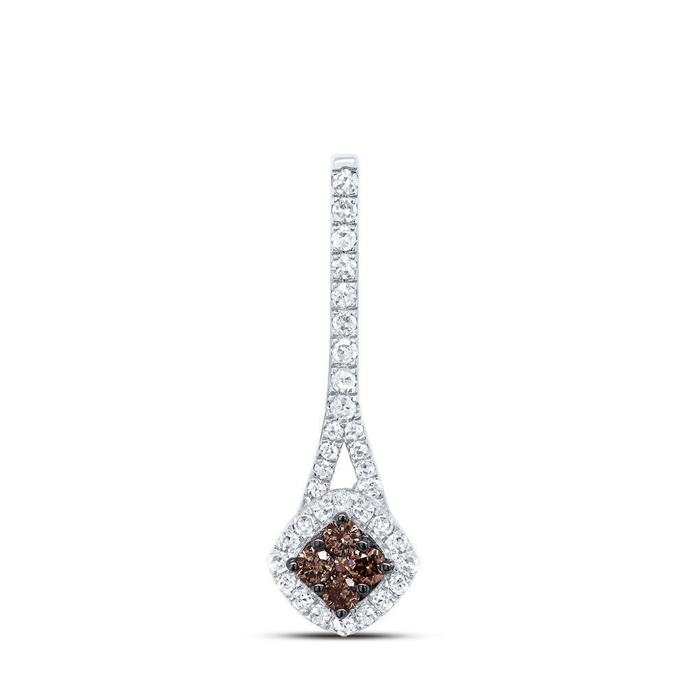 0.24 Ctw Natural Diamond Brown Chocolate Round Pendant in 10k White Gold