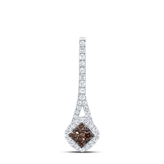 0.24 Ctw Natural Diamond Brown Chocolate Round Pendant in 10k White Gold