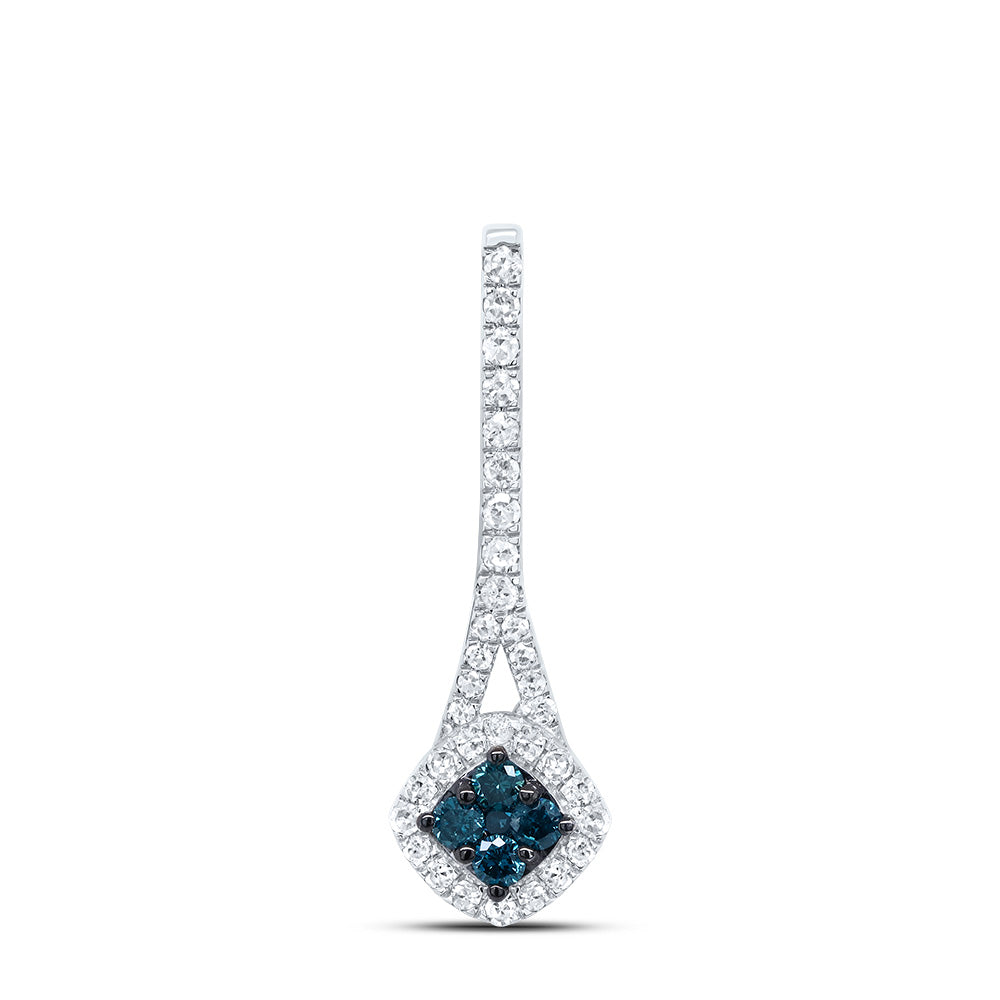 0.23 Ctw Natural Diamond Blue Center Round Pendant in 10k White Gold