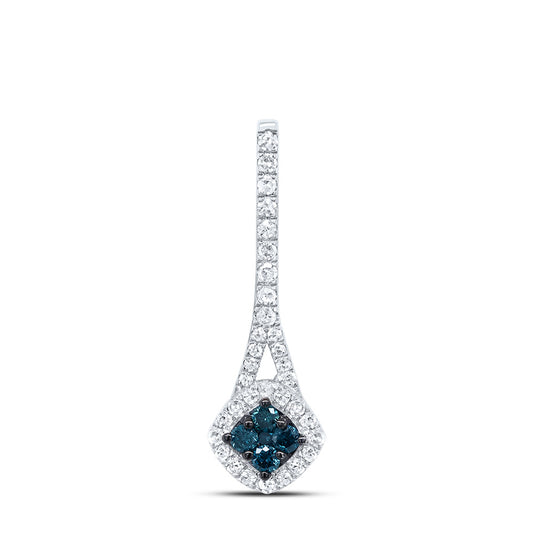 0.23 Ctw Natural Diamond Blue Center Round Pendant in 10k White Gold