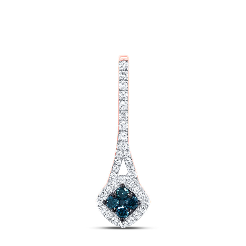 0.23 Ctw Natural Diamond Blue Center Round Pendant in 10k Rose Gold