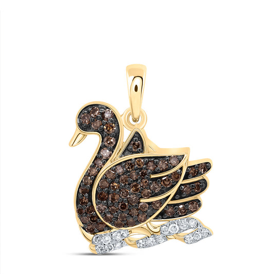 0.36 Ctw Natural Diamond Brown Diamond Duck Pendant in 10k Yellow Gold