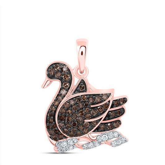 0.36 Ctw Natural Diamond Brown Diamond Duck Pendant in 10k Rose Gold