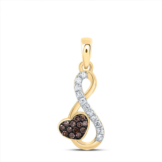 0.13 Ctw Natural Diamond Brown Infinity Heart Pendant in 10k Yellow Gold