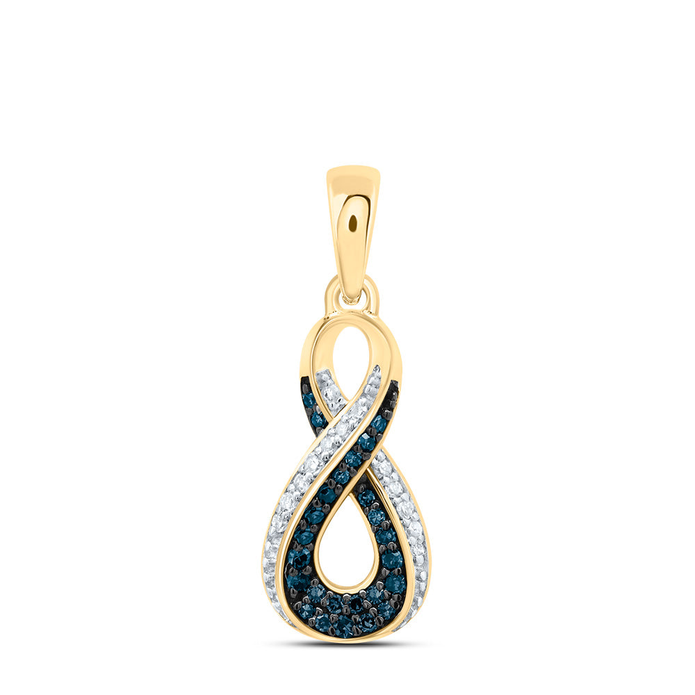 0.12 Ctw Natural Diamond Blue Diamond Infinity Pendant in 10k Yellow Gold