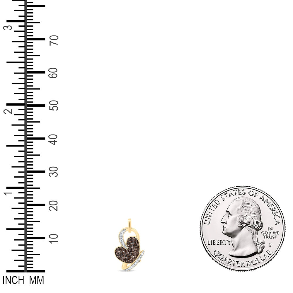 0.35 Ctw Natural Diamond Brown Diamond Heart Pendant in 10k Yellow Gold