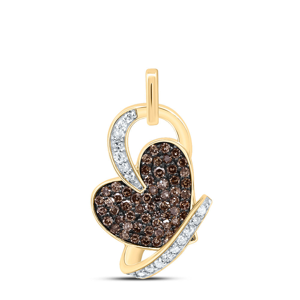 0.35 Ctw Natural Diamond Brown Diamond Heart Pendant in 10k Yellow Gold