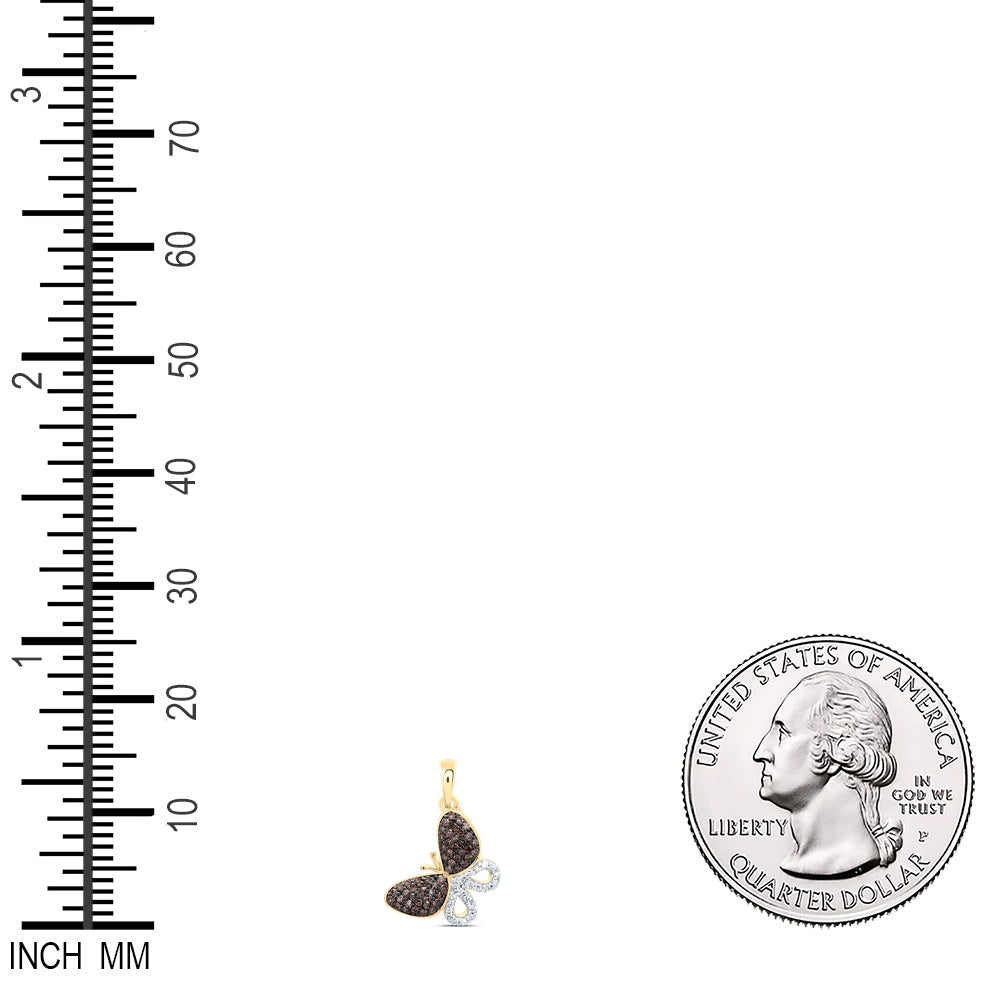 0.31 Ctw Natural Diamond Brown Diamond Butterfly Pendant in 10k Yellow Gold