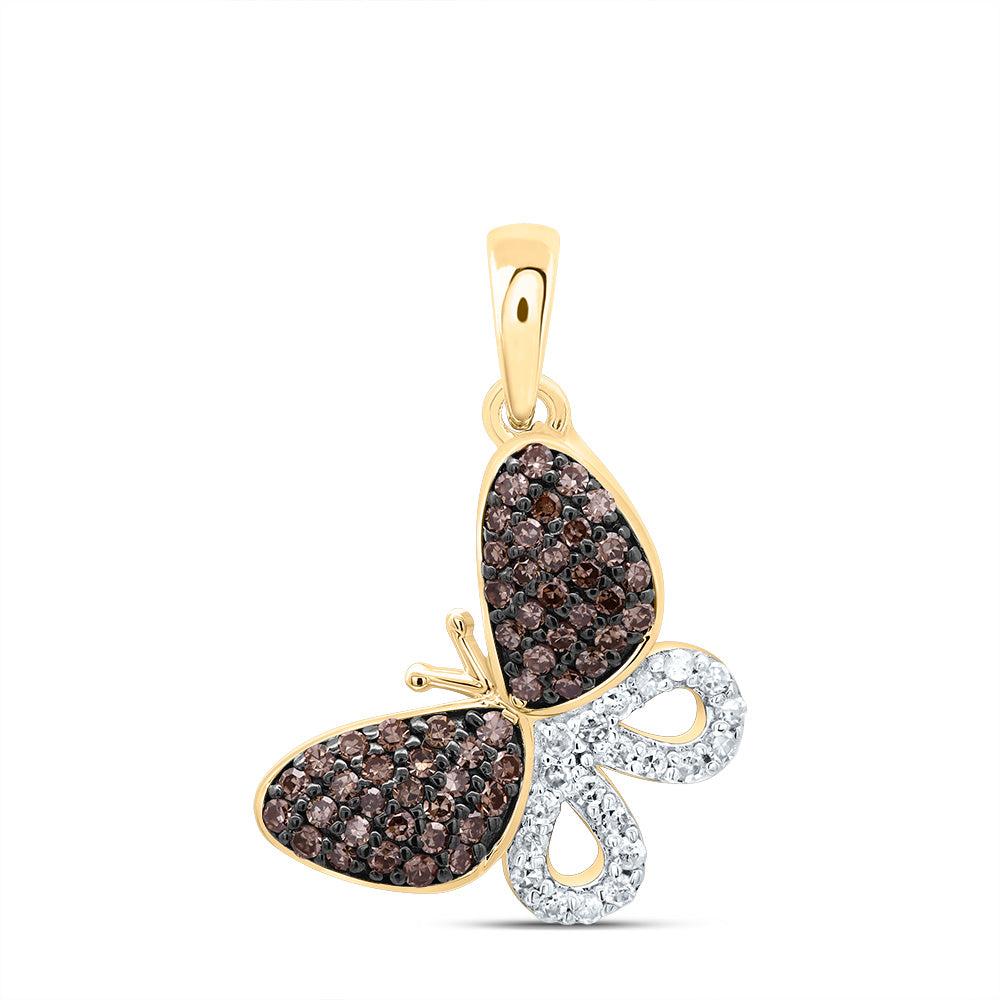 0.31 Ctw Natural Diamond Brown Diamond Butterfly Pendant in 10k Yellow Gold
