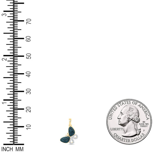 0.28 Ctw Natural Diamond Blue Diamond Butterfly Pendant in 10k Yellow Gold