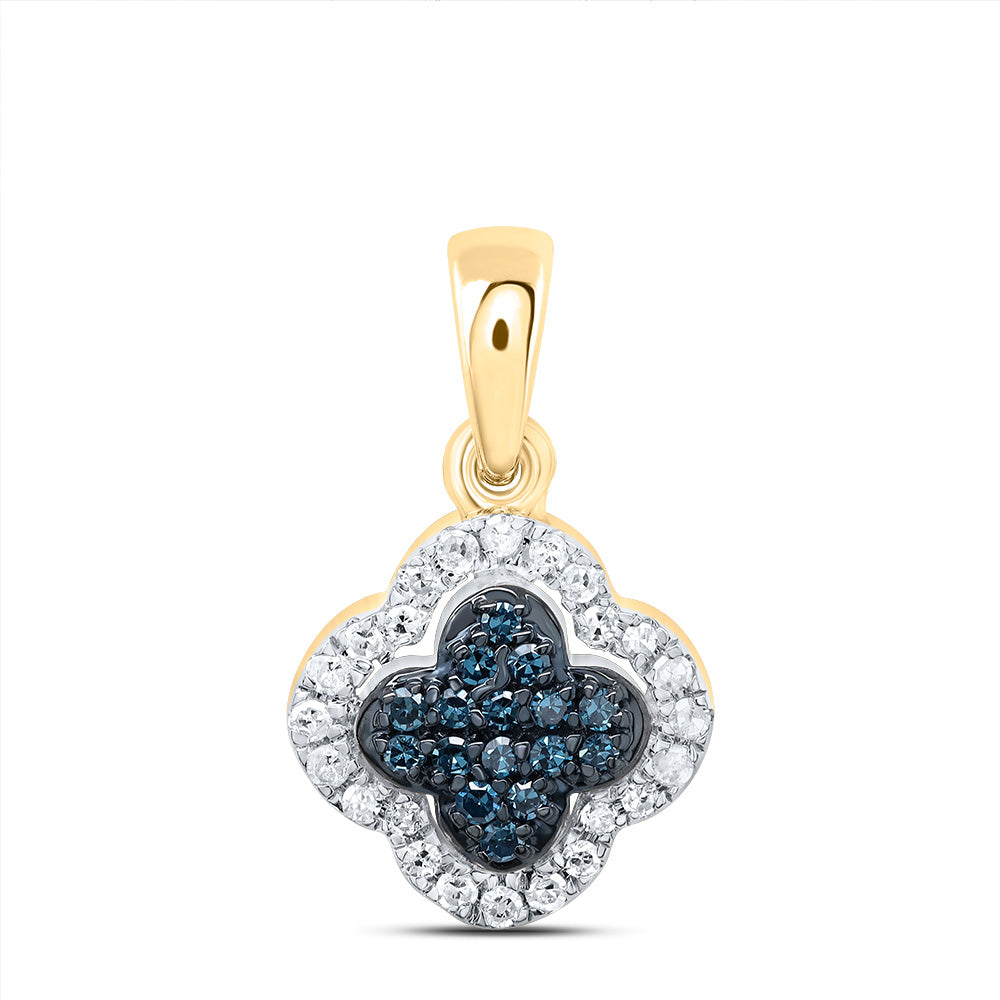 0.15 Ctw Natural Diamond Blue Clover Pendant in 10k Yellow Gold
