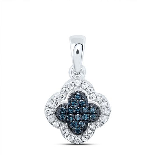 0.15 Ctw Natural Diamond Blue Clover Pendant in 10k White Gold