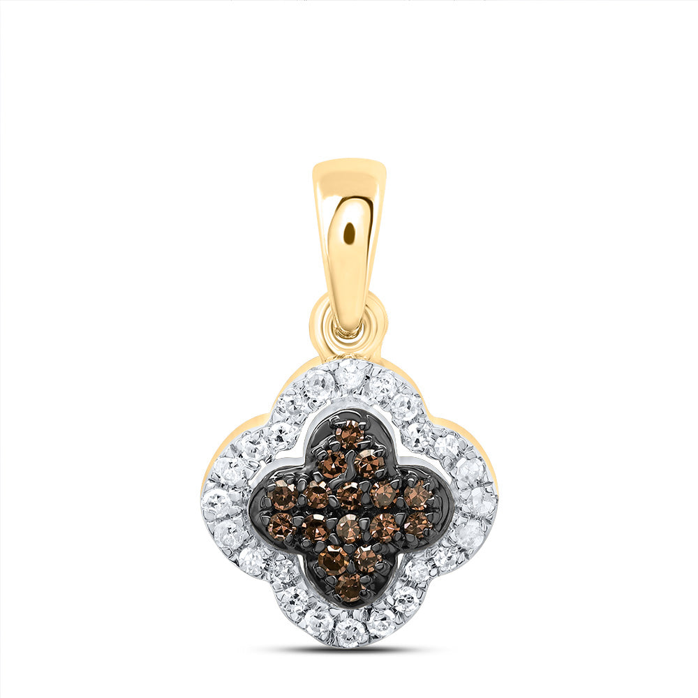 0.15 Ctw Natural Diamond Brown Clover Pendant in 10k Yellow Gold
