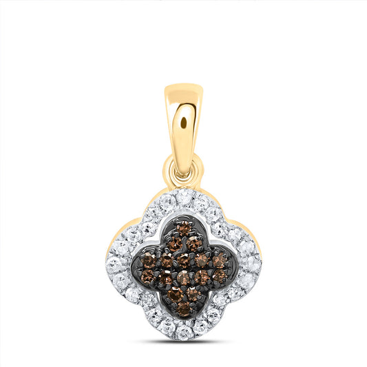 0.15 Ctw Natural Diamond Brown Clover Pendant in 10k Yellow Gold