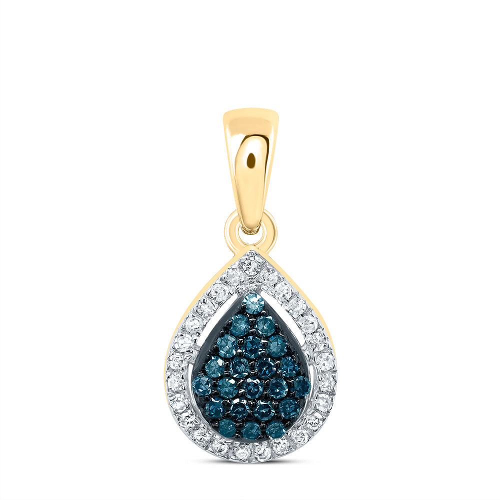 0.15 Ctw Natural Diamond Blue Teardrop Pendant in 10k Yellow Gold