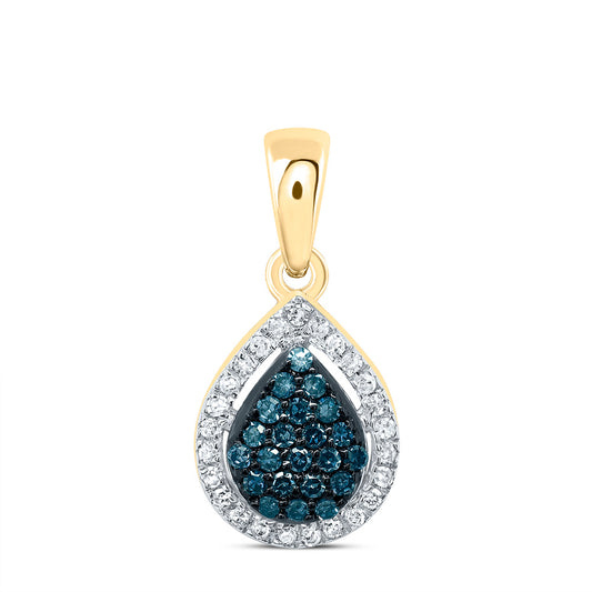0.15 Ctw Natural Diamond Blue Teardrop Pendant in 10k Yellow Gold
