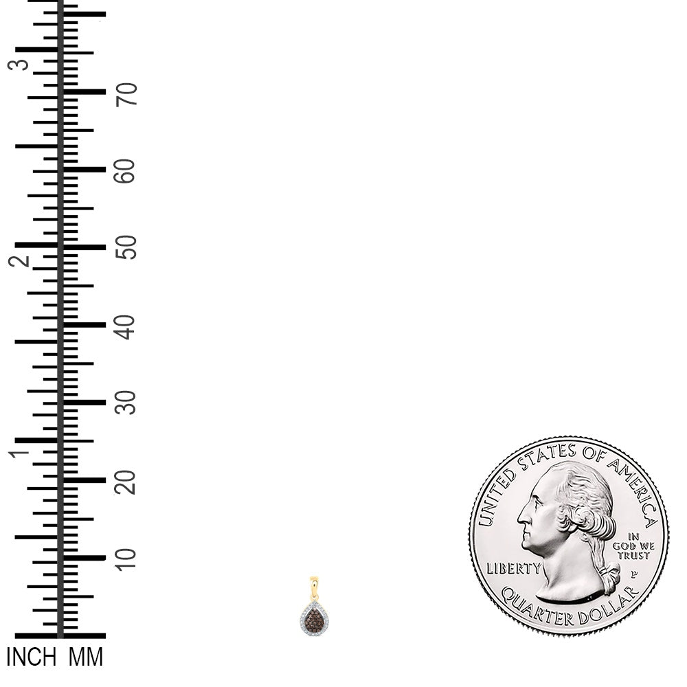 0.16 Ctw Natural Diamond Brown Teardrop Pendant in 10k Yellow Gold