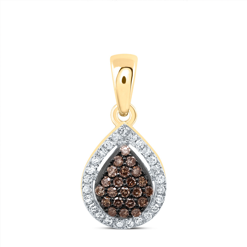 0.16 Ctw Natural Diamond Brown Teardrop Pendant in 10k Yellow Gold
