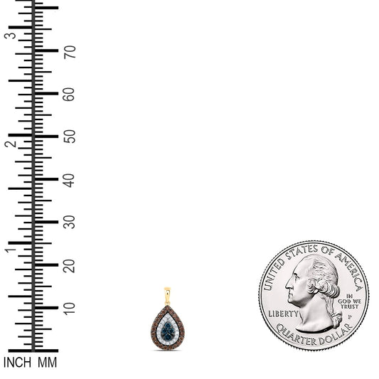 0.66 Ctw Natural Diamond Blue Brown Teardrop Pendant in 10k Yellow Gold