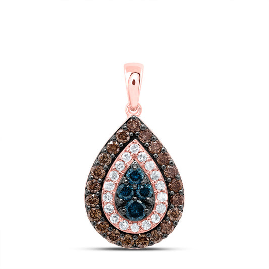 0.65 Ctw Natural Diamond Blue Brown Teardrop Pendant in 10k Rose Gold