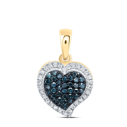 0.21 Ctw Natural Diamond Blue Heart Gift Pendant in 10k Yellow Gold