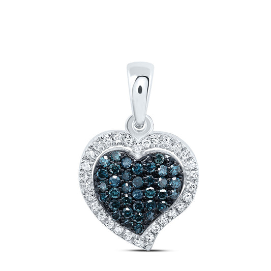 0.22 Ctw Natural Diamond Blue Heart Gift Pendant in 10k White Gold