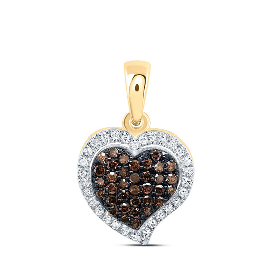 0.22 Ctw Natural Diamond Brown Heart Pendant in 10k Yellow Gold