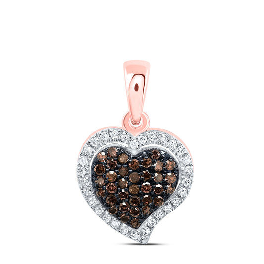 0.22 Ctw Natural Diamond Brown Heart Pendant in 10k Rose Gold