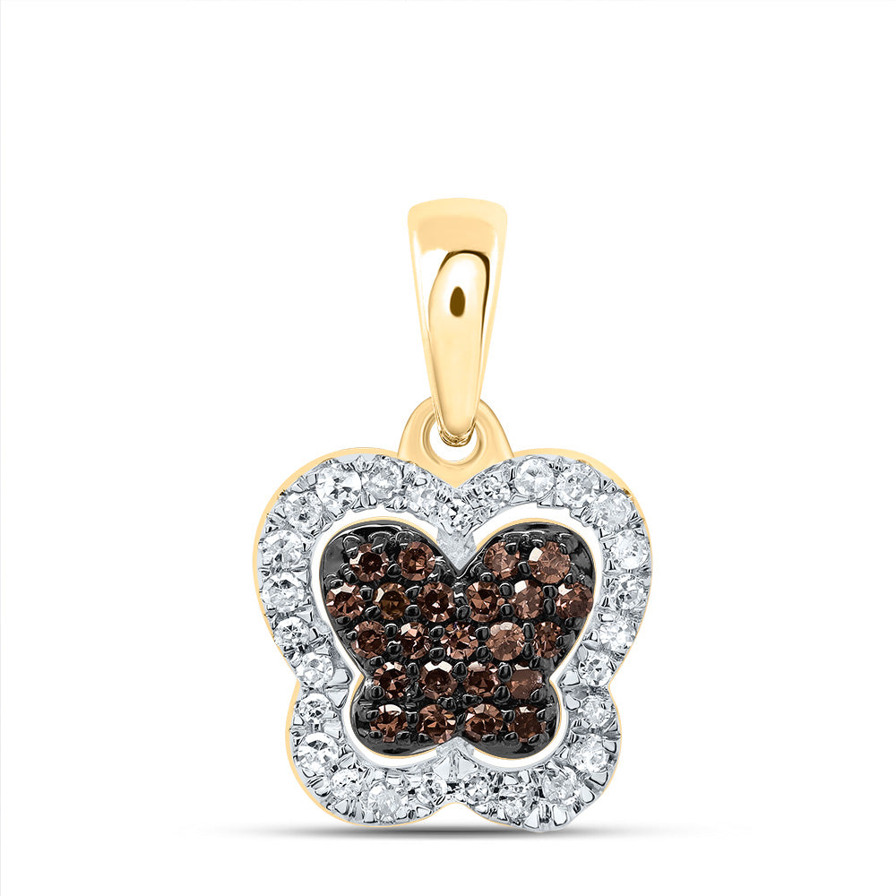 0.18 Ctw Natural Diamond Brown Butterfly Pendant in 10k Yellow Gold