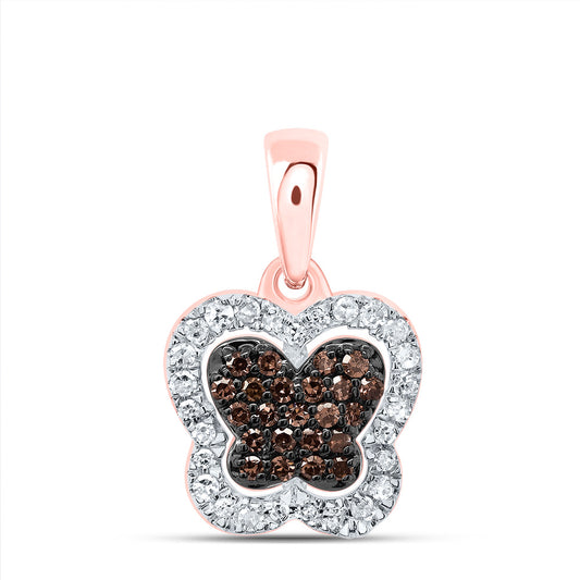 0.18 Ctw Natural Diamond Brown Butterfly Pendant in 10k Rose Gold