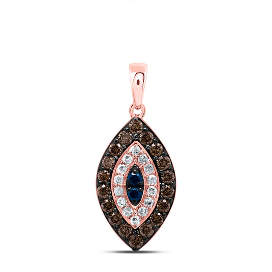 0.46 Ctw Natural Diamond Brown Blue Evil Eye Pendant in 10k Rose Gold