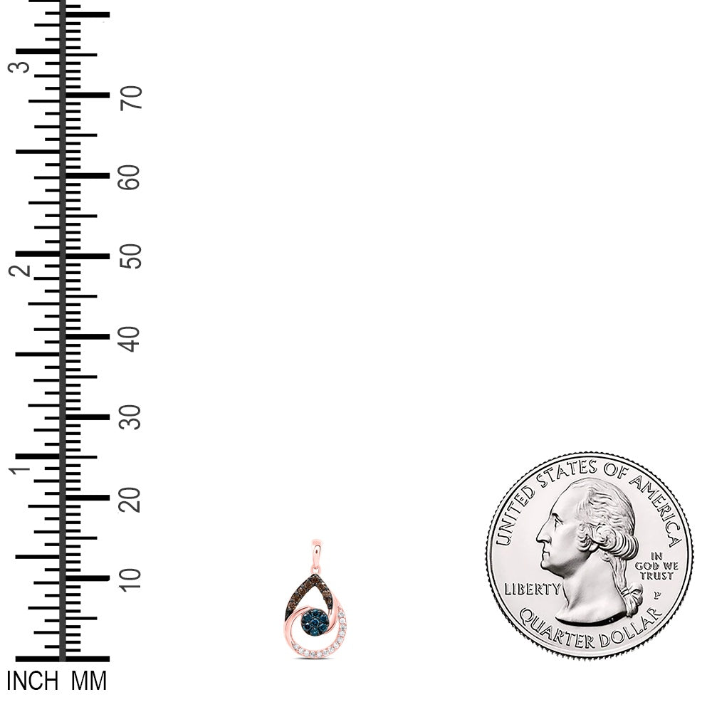 0.34 Ctw Natural Diamond Brown Blue Teardrop Pendant in 10k Rose Gold