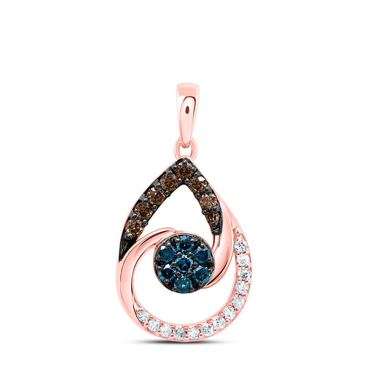 0.34 Ctw Natural Diamond Brown Blue Teardrop Pendant in 10k Rose Gold