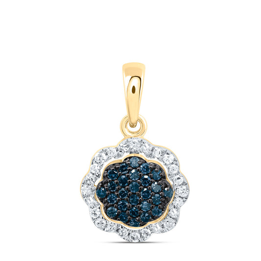 0.18 Ctw Natural Diamond Flower Green Pendant in 10k Yellow Gold