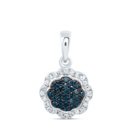 0.18 Ctw Natural Diamond Flower Green Pendant in 10k White Gold