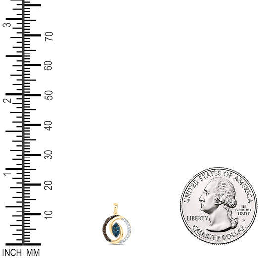 0.3 Ctw Natural Diamond Brown Blue Center Marquise Pendant in 10k Yellow Gold