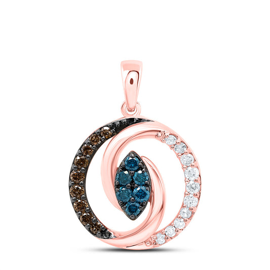 0.3 Ctw Natural Diamond Brown Blue Center Marquise Pendant in 10k Rose Gold