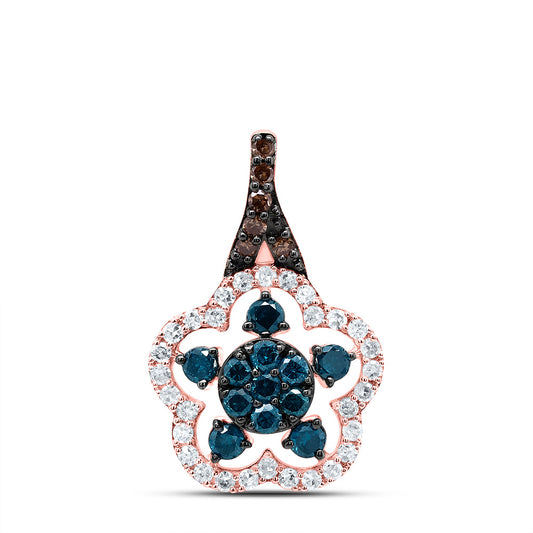 0.53 Ctw Natural Diamond Blue Brown Clover Pendant in 10k Rose Gold