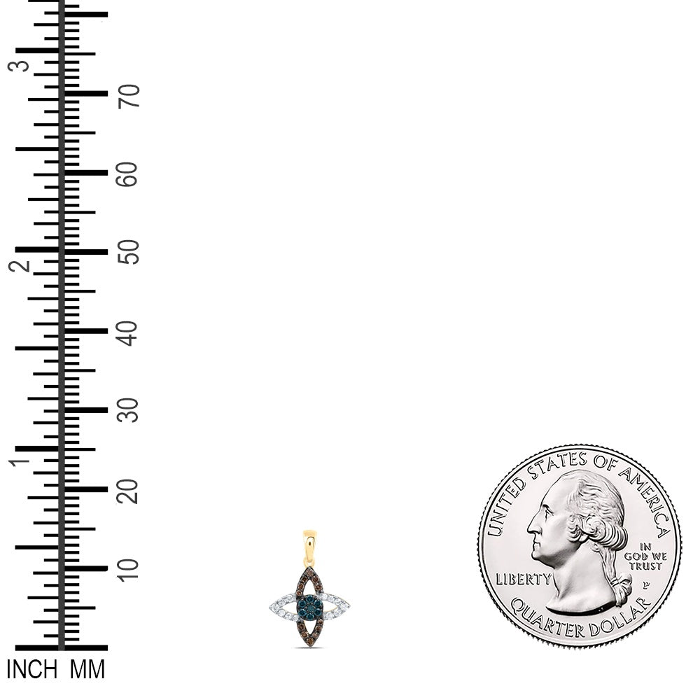 0.3 Ctw Natural Diamond Brown Blue Teardrop Crossed Pendant in 10k Yellow Gold