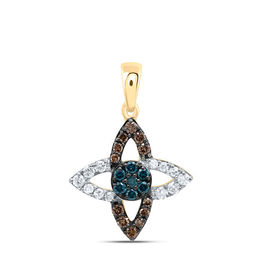 0.3 Ctw Natural Diamond Brown Blue Teardrop Crossed Pendant in 10k Yellow Gold