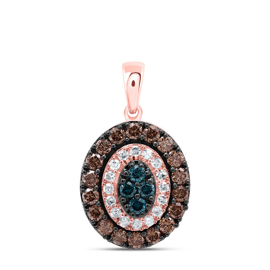0.59 Ctw Natural Diamond Oval Brown Blue Gift Pendant in 10k Rose Gold