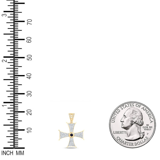 0.24 Ctw Natural Diamond Blue Sapphire Center Cross Pendant in 10k Yellow Gold