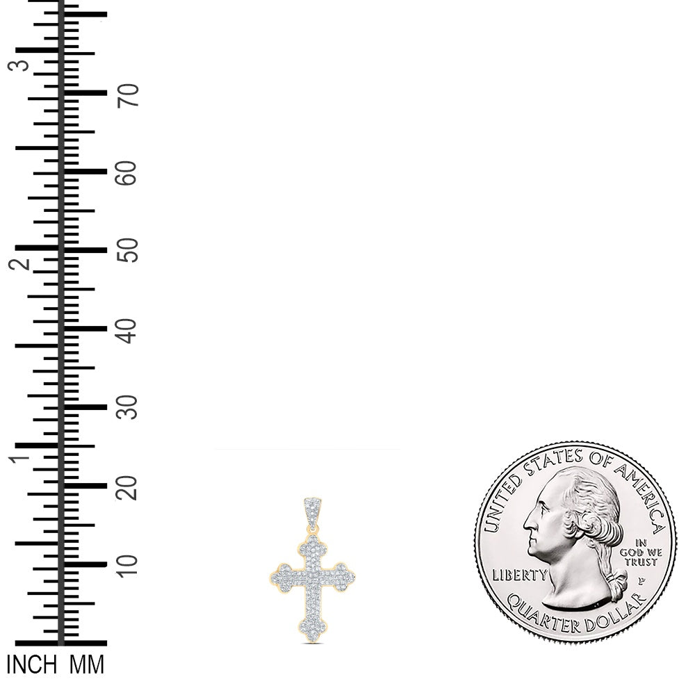 0.25 Ctw Natural Diamond Hiphop Cross Religious Pendant in 10k Yellow Gold