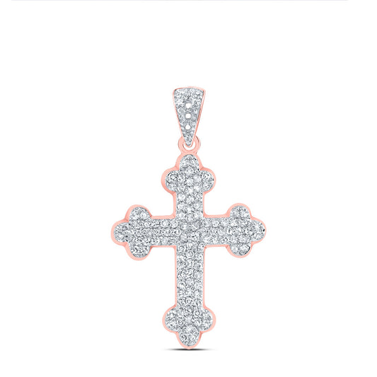0.23 Ctw Natural Diamond Hiphop Cross Religious Pendant in 10k Rose Gold